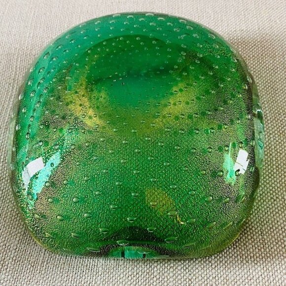 Murano Large Aventurine Bullicante Mid-Century Modern Emerald Green Bowl Ashtray - Picture 8 of 9